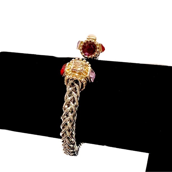 Designer Two Tone Colorful Crystal Boutique Bangle Bracelet - Picture 4 of 6